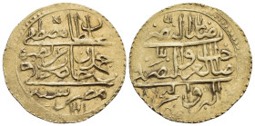 ISLAMIC, Ottoman Empire. Mustafa III, AH 1171-1187 / AD 1757-1774. Zeri Mahbub (Gold, 22.5 mm, 2.60 g, 12 h), Misr (Egypt), AH 1186 = AD 1772/73 (with...