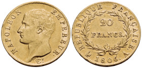 FRANCE, Premier Empire. 1804-1814. (Gold, 21 mm, 6.43 g, 6 h), 20 Francs, A = Paris, 1806. NAPOLEON EMPEREUR· Bare head of Napoleon I to left; below b...