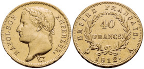 FRANCE, Premier Empire. 1804-1814. (Gold, 26 mm, 12.89 g, 6 h), 40 Francs, A = Paris, 1812. NAPOLEON EMPEREUR⬩ Laureate head of Napoleon I to left; be...