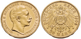 GERMANY. Wilhelm II, 1888-1918. (Gold, 22.5 mm, 7.95 g, 6 h), 20 Marks, A = Berlin, 1906. WILHELM II DEUTSCHER KAISER KONIG V. PREUSEN /A Head of Wilh...