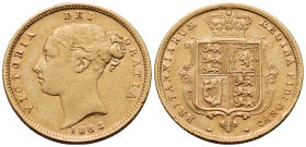 UNITED KINGDOM. Victoria, 1837-1901. (Gold, 19.5 mm, 3.94 g, 6 h), Half Sovereign, London, 1883. VICTORIA DEI GRATIA / 1883 Young head of Victoria to ...