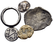 MISCELLANEA. Circa 3rd century BC-6th century AD. (Silver/Bronze, 10.60 g). Lot of five (5) items, consisting of one silver Celtic ring money, one cou...