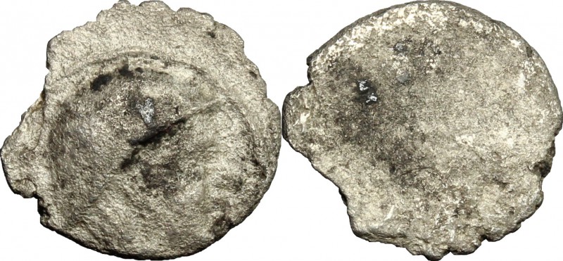Greek Italy. Etruria, Populonia. AR 5-Asses, 3rd century BC. D/ Head of Turms ri...