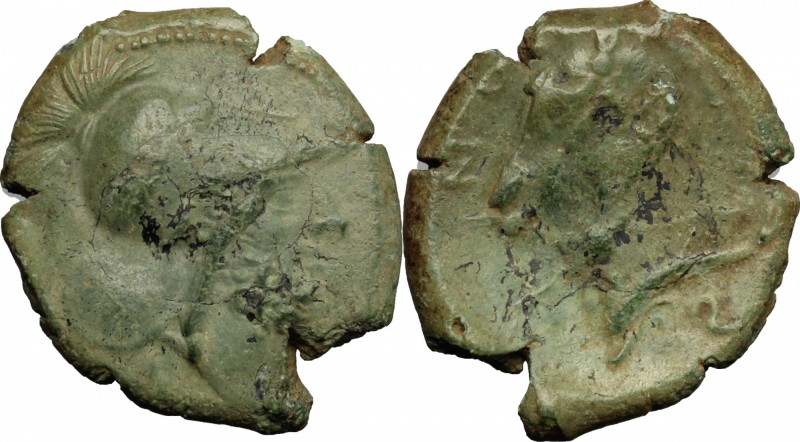 Greek Italy. Coastal Etruria, Cosa. AE Quartuncia, c. 273-250 BC. D/ Bearded hea...