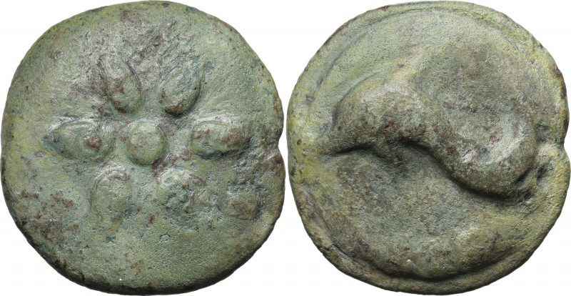 Greek Italy. Northern Apulia, Luceria. AE Cast Teruncius, 225-217 BC. D/ Sunburs...