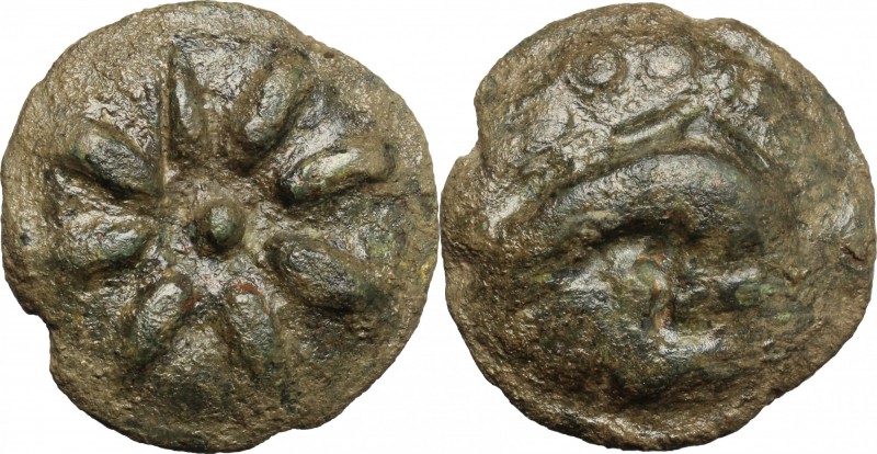 Greek Italy. Northern Apulia, Luceria. AE Cast Teruncius, c. 217-212 BC. D/ Sunb...