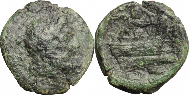Greek Italy. Southern Apulia, Barium. AE Sextans, c. 180-160 BC. D/ Laureate hea...