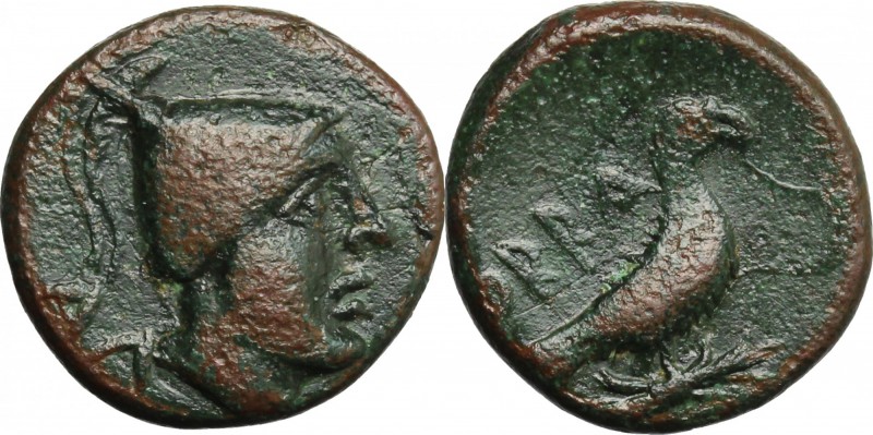 Greek Italy. Southern Apulia, Hyria or Orra. AE 15 mm. c. 250-225 BC. D/ Young m...
