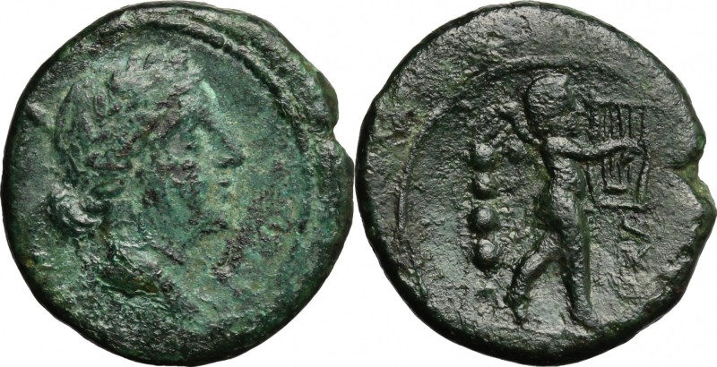 Greek Italy. Southern Apulia, Hyria or Orra. AE Quincunx, c. 210-150 BC. D/ Drap...