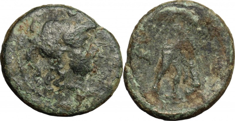 Greek Italy. Southern Apulia, Mateolum (?). AE Uncia, c. 210-150 BC. D/ Head of ...
