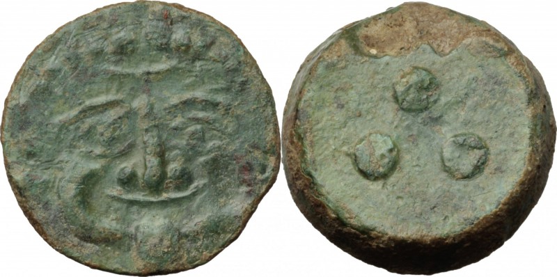 Sicily. Himera. AE Tetras, c. 425-409 BC. D/ Facing gorgoneion. R/ Three pellets...