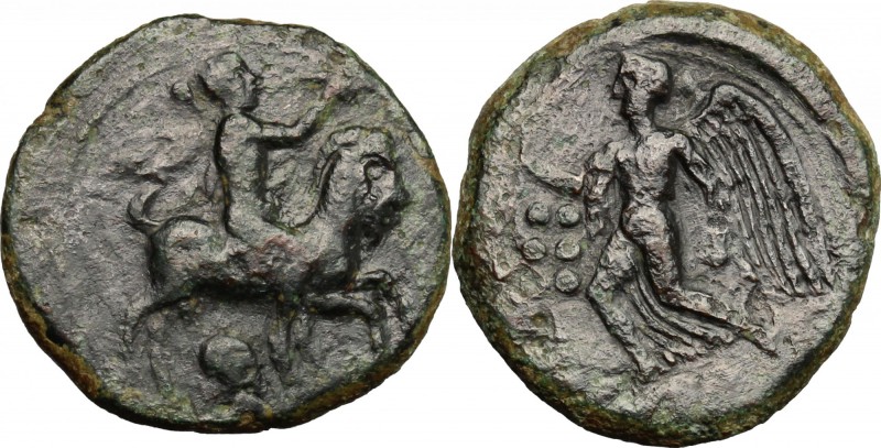 Sicily. Himera. AE Hemilitron, c. 425-409 BC. D/ Nude rider on a goat right, hol...