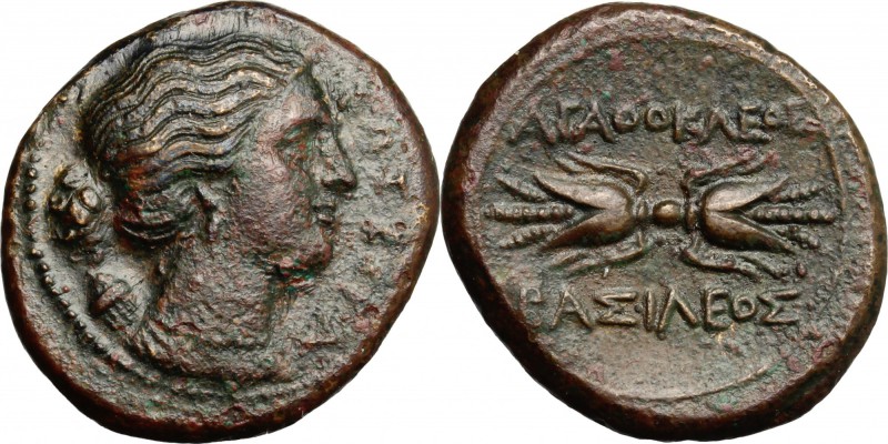 Sicily. Syracuse. Agathokles (317-289 BC). AE Litra, c. 295 BC. D/ ΣΩTEIPA. Head...