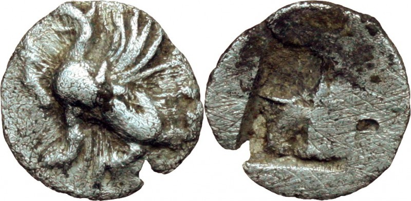 Continental Greece. Thrace, Abdera. AR Obol, 450-425 BC. D/ Griffin seated left....