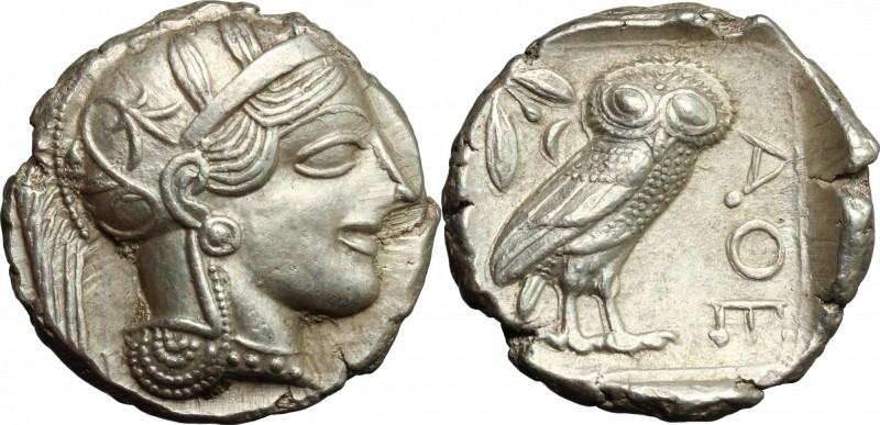 Continental Greece. Attica, Athens. AR Tetradrachm, c. 454-404 BC. D/ Helmeted h...