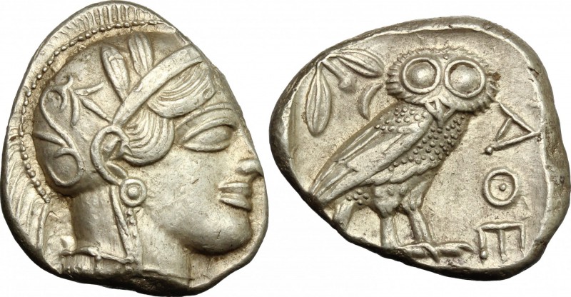 Continental Greece. Attica, Athens. AR Tetradrachm, c. 454-404 BC. D/ Helmeted h...