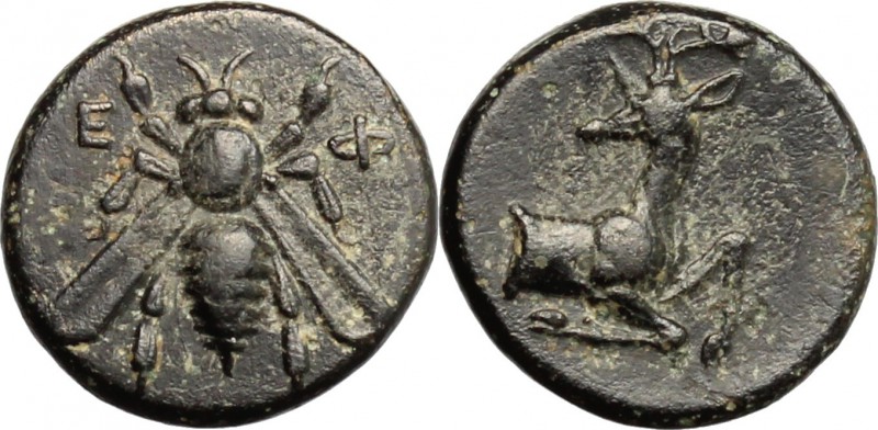 Greek Asia. Ionia, Ephesos. AE 11 mm. c. 390-380 BC. D/ E-Φ. Bee. R/ Forepart of...