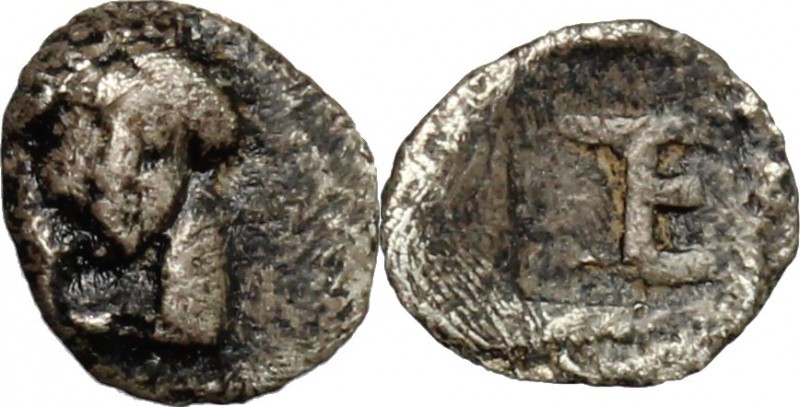 Greek Asia. Ionia, Kolophon. AR Tetartemorion, c. 500 BC. D/ Laureate head of Ap...