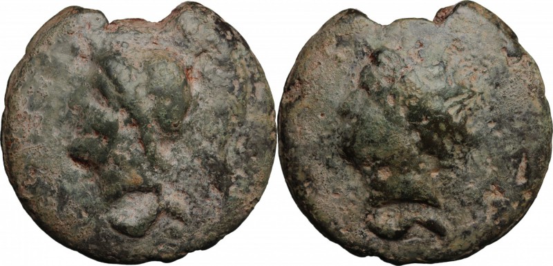 Dioscuri/Mercury series. AE Cast Semis, c. 280 BC. D/ Head of Minerva left; belo...