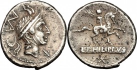 L. Philippus.. AR Denarius, 113 or 11 BC