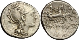 Appius Claudius Pulcher, T. Manlius Mancinus and Q. Urbinius . AR Denarius, 111-110 BC