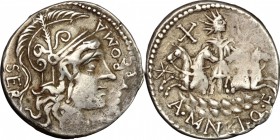 A. Manlius Q.f. Sergianus.. AR Denarius, c. 118-107 BC
