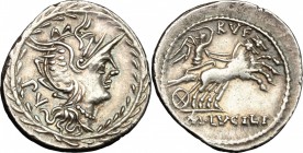 M. Lucilius Rufus. . AR Denarius, 101 BC