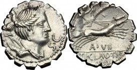 Ti. Claudius Ti. f. Ap. n. Nero.. AR Denarius serratus, 79 BC. Obv