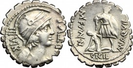 Mn. Aquillius Mn. f. Mn. n.. AR Denarius serratus, 71 BC