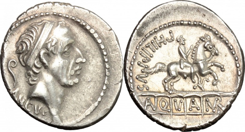 L. Marcius Philippus. AR Denarius, 56 BC. D/ Diademed head of Ancus Marcius righ...