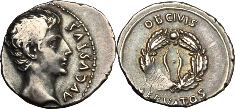Augustus (27 BC-14 AD). AR Denarius, Spanish mint, c. 19 BC. D/ [CAESAR] AVGVSTV...