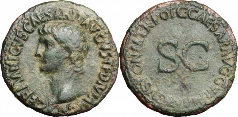 Germanicus, son of Nero Claudius Drusus and Antonia (died 19 AD). AE As, struck ...