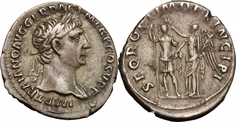 Trajan (98-117). AR Denarius, 103-111 AD. D/ IMP TRAIANO AVG GER DAC PM TR P COS...