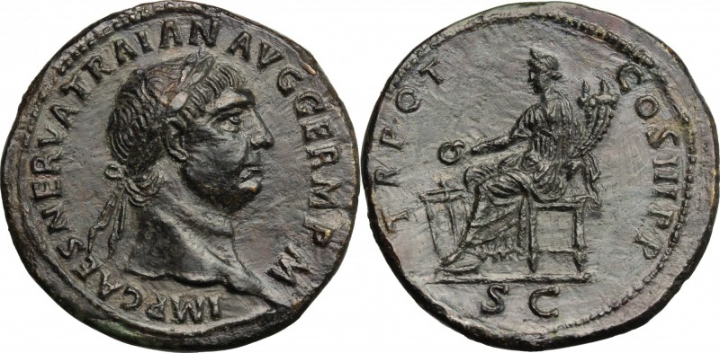 Trajan (98-117). AE Sestertius, 99-100 AD. D/ IMP CAES NERVA TRAIAN AVG GERM PM....