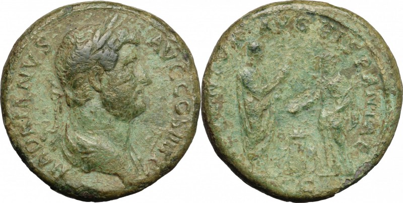 Hadrian (117-138). AE Sestertius, Rome mint, 134-138 AD. D/ HADRIANVS AVG COS II...