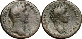 Antoninus Pius (138-161) and Marcus Aurelius Caesar.. AE Sestertius