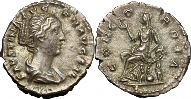 Faustina II, wife of Marcus Aurelius (died 176 AD). AR Denarius. D/ FAVSTINA AVG...