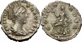 Faustina II, wife of Marcus Aurelius (died 176 AD).. AR Denarius