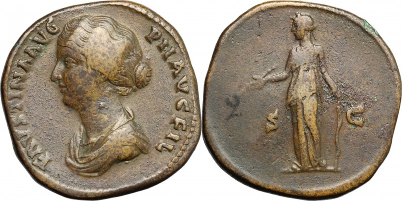 Faustina II, wife of Marcus Aurelius (died 176 AD). AE Sestertius, Rome mint. D/...