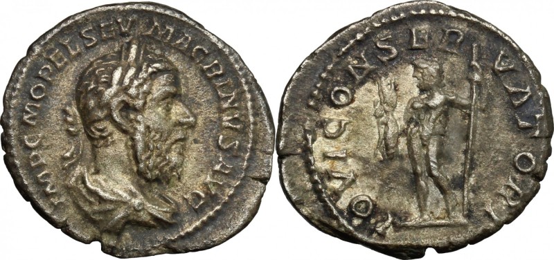 Macrinus (217-218). AR Denarius, Rome mint. D/ IMP C M OPEL SEV MACRINVS AVG. La...