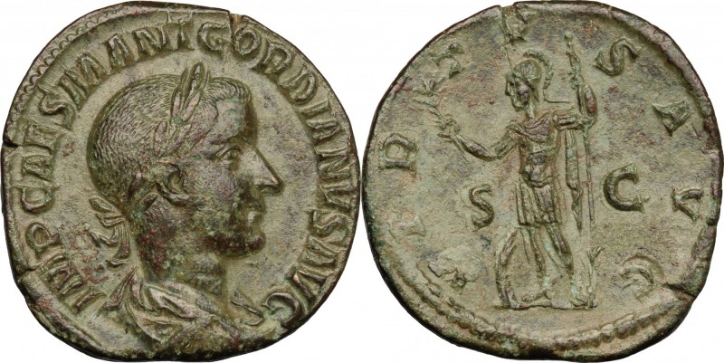 Gordian III (238-244). AE Sestertius, Rome mint, 240 AD. D/ IMP CAES M ANT GORDI...