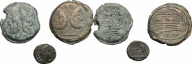 Roman Republic.. Multiple lot of three (3) AE coins: Ass series, AE As, 196-158 BC, Cr. 195/1, g. 23,22, Unidentified series, AE As, 169-158 BC, g. 26...