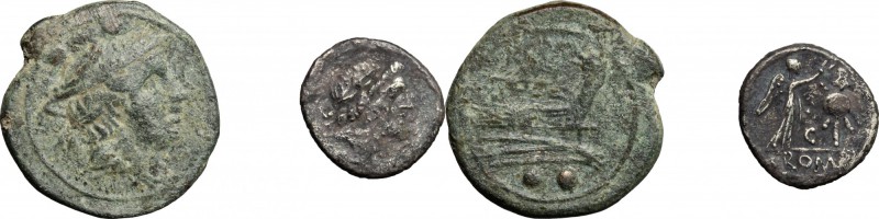 Roman Republic. Multiple lot of two (2) anonymous coins: AE Sextantal Sextans, C...