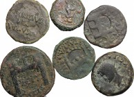 Roman Empire. Hispania, Augustus to Tiberius.. Multiple lot of six (6) unclassified AE Asses and Dupondii, mostly of Emerita Augusta mint