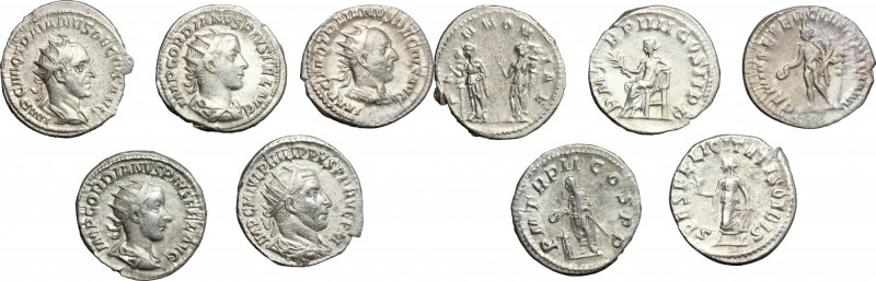 Roman Empire. Multiple lot of five (5) unclassified AR Antoniniani (Gordian III ...