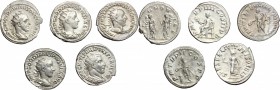 Roman Empire.. Multiple lot of five (5) unclassified AR Antoniniani (Gordian III to Trajan Decius)
