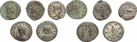 Roman Empire.. Multiple lot of five (5) unclassified BI Antoniniani of Gallienus, Postumus, Aurelianus and Probus (2)