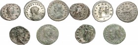 Roman Empire.. Multiple lot of five (5) unclassified BI and AE coins of Gallienus, Aurelianus, Probus and Valentinianus I