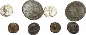 Roman Empire.. Multiple lot of four (4) unclassified coins: Faustina I, AR Denarius, Diocletian, AE Follis, Constantine the Great, AE 15 mm, Constanti...