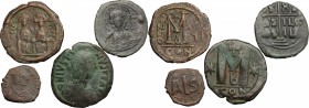 Byzantine Empire. Multiple lot of four (4) unclassified AE coins, including 3 Folles and a 16 Nummi
